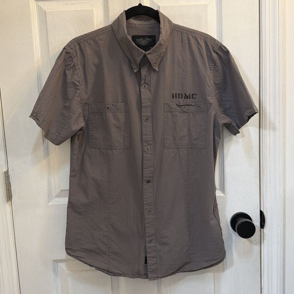 Harley-Davidson Men’s M Gray Skull Wing #1 Short Sleeve Button Up Shirt